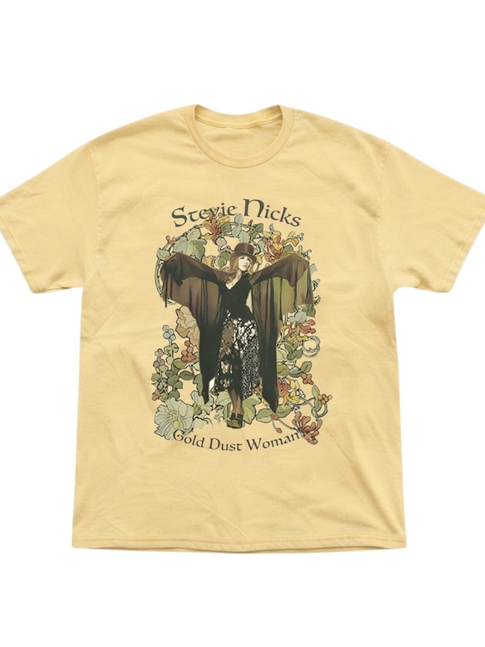 Stevie Nicks "Gold Dust Woman" Floral Graphic Yellow Gildan T-Shirt
